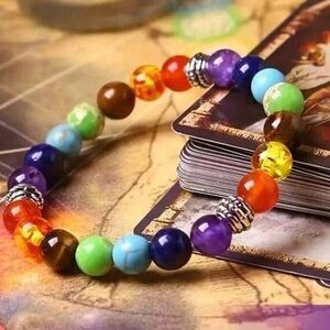 Chakra Multicolor Stone Bracelet with Silver Accents